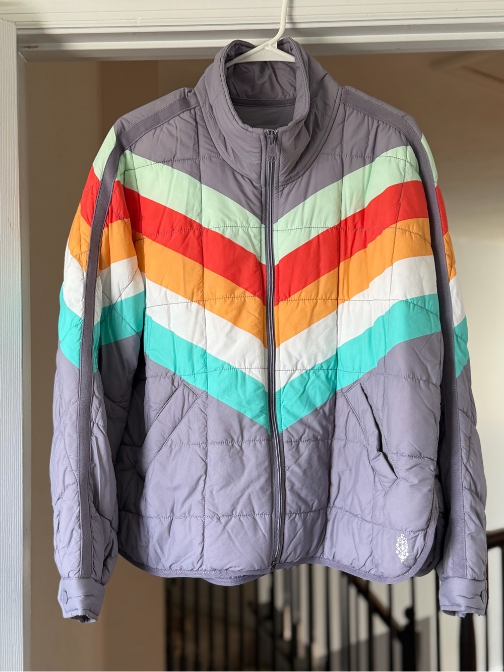 Women's Chevron Quilted Jacket in Lavender with Multi-Color Stripes